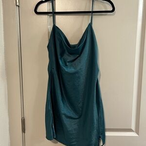 Elegant Teal Satin Mini Dress